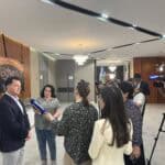 Stuart being interviewed by local media in Uzbekistan